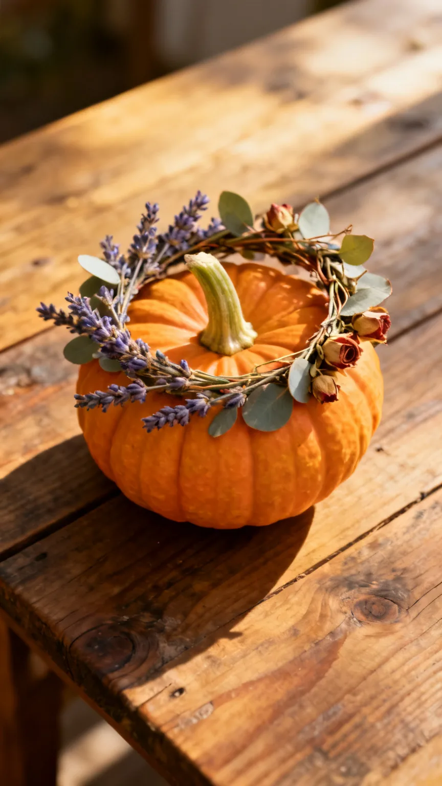 Floral crown around a pumpkin