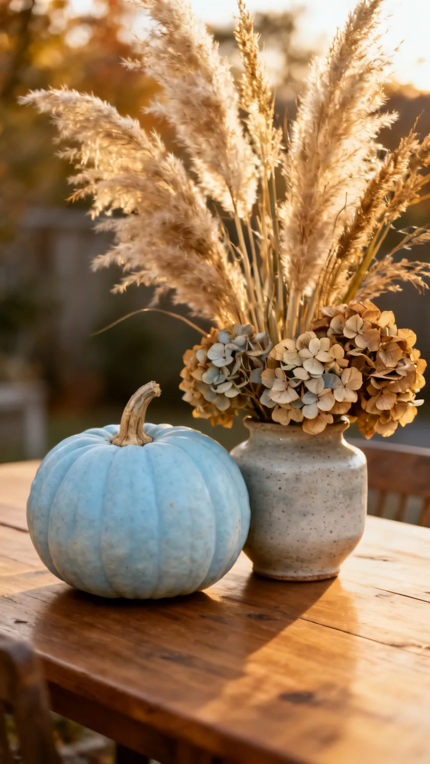 Pumpkin and pampas grass centerpiece