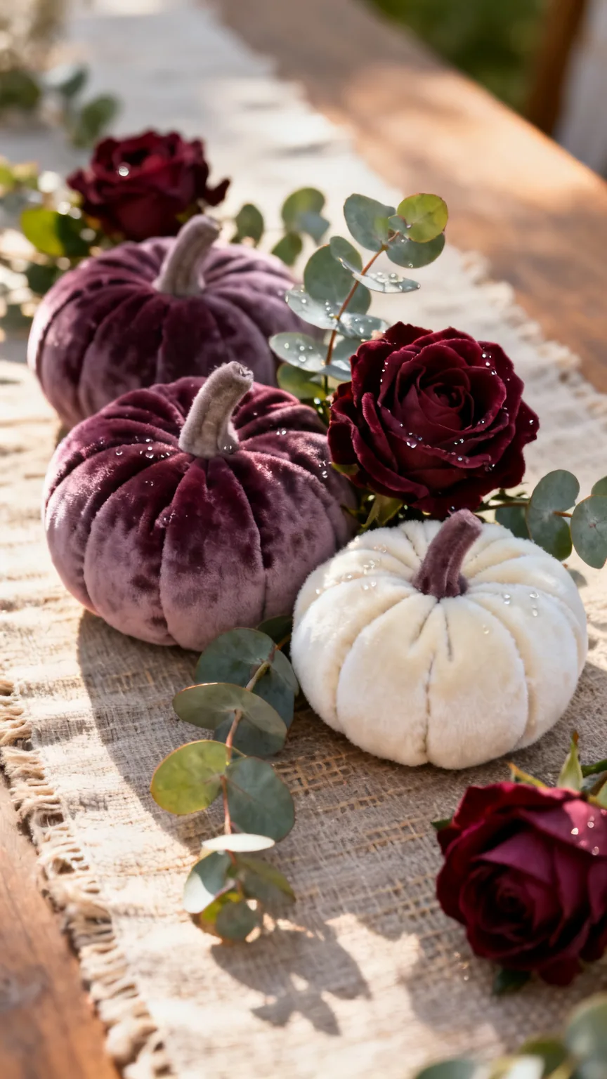 Velvet pumpkin and roses cluster