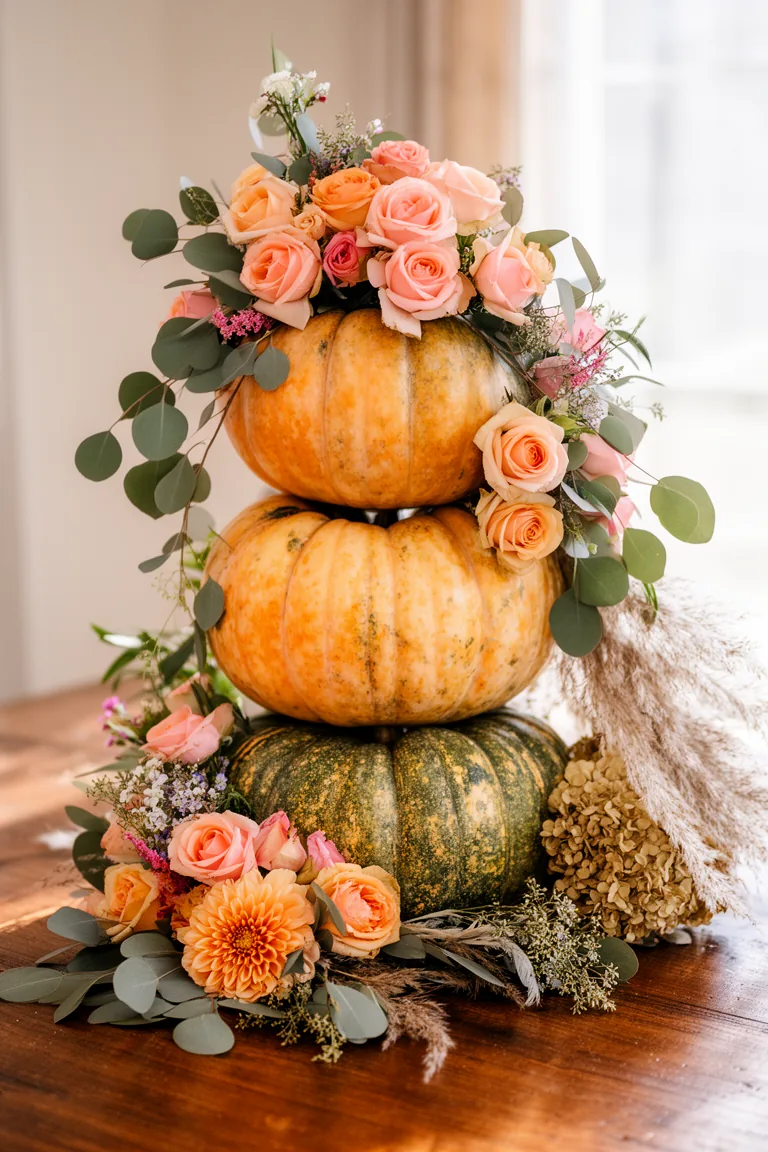 Stacked pumpkins with cascading florals variation 4