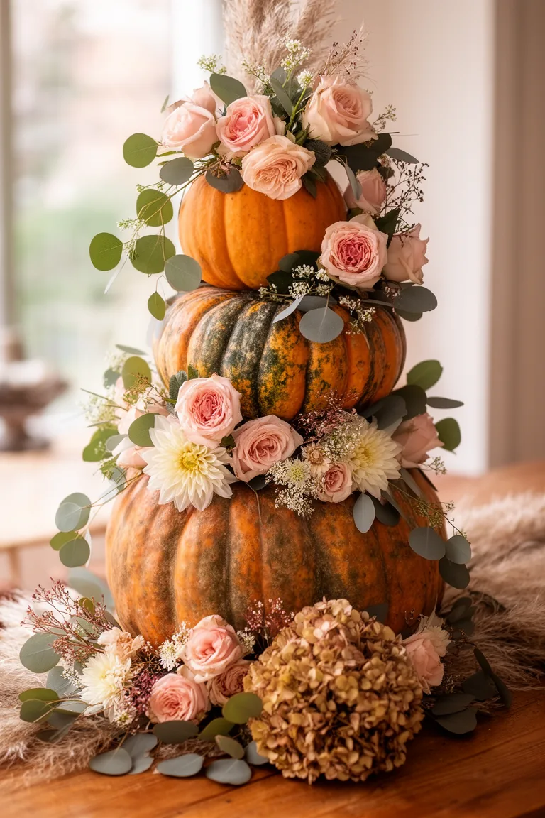 Stacked pumpkins with cascading florals variation 5
