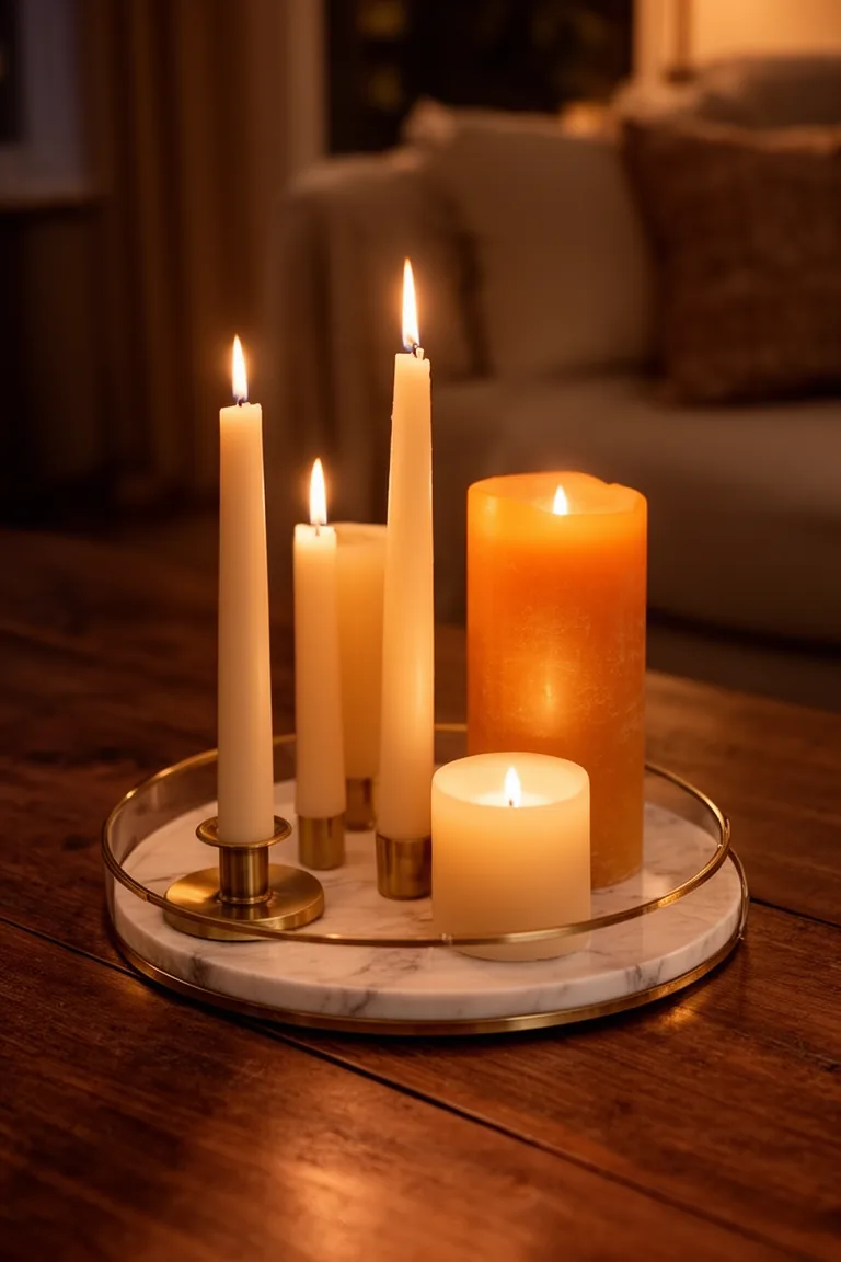 Cozy candle moment on coffee table variation 1