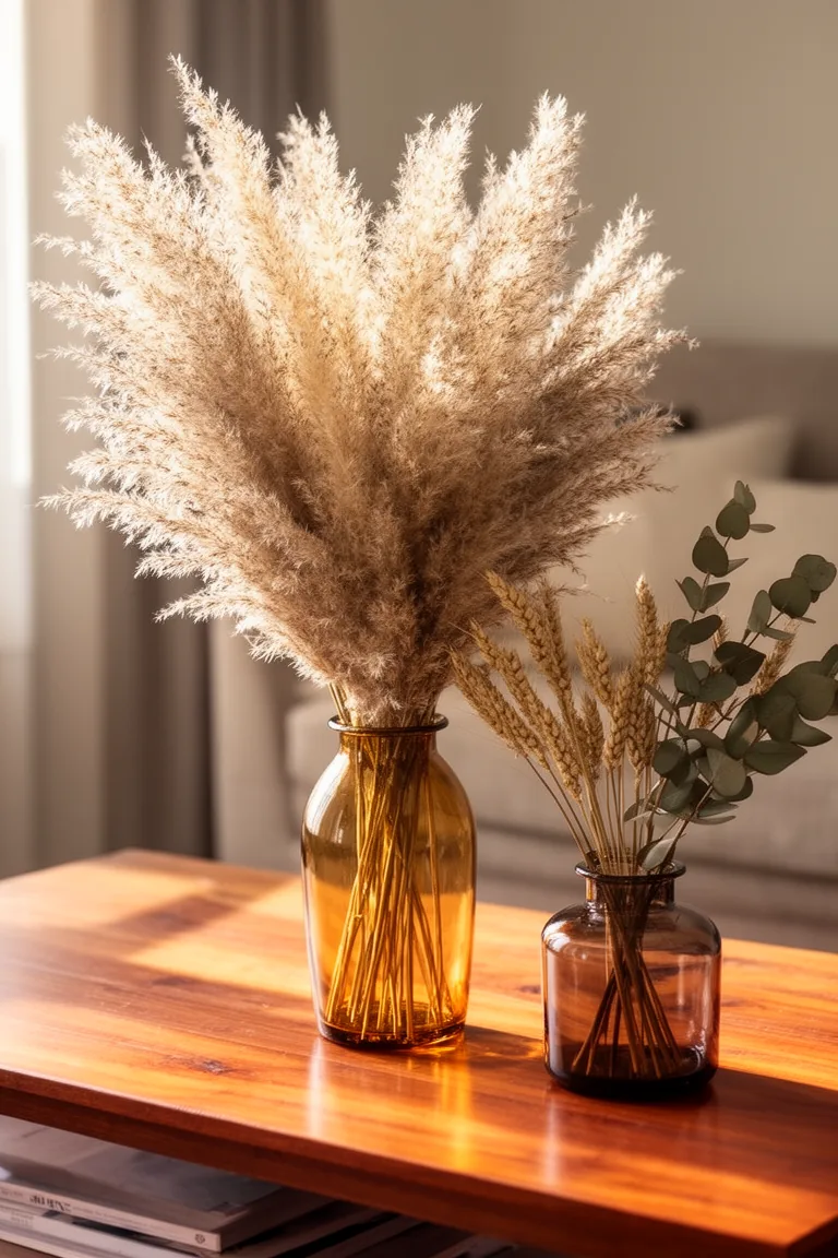 Pampas grass vase on coffee table variation 1