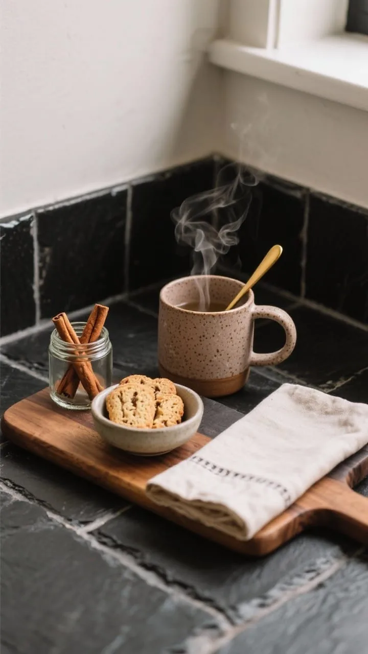 Mug-ready snack nook on a fall coffee table