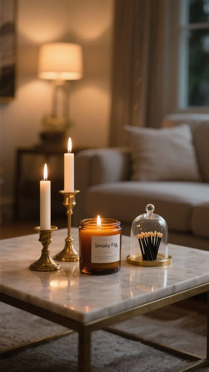 Cozy candle cluster moment on a fall coffee table