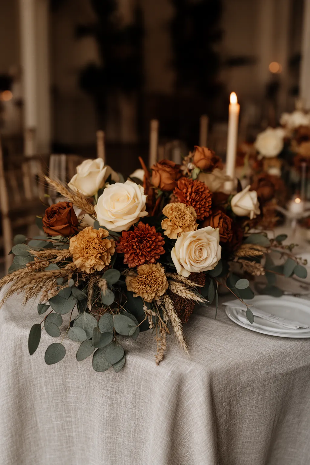 Moody fall wedding floral centerpiece variation 2