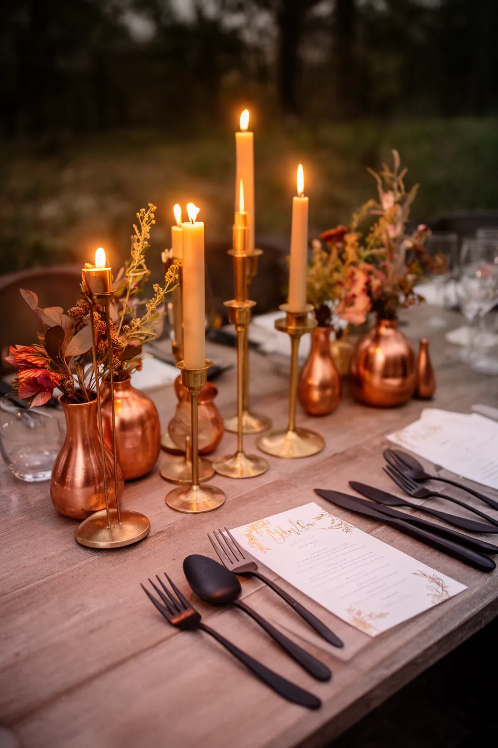 Mixed metals fall wedding tablescape variation 2