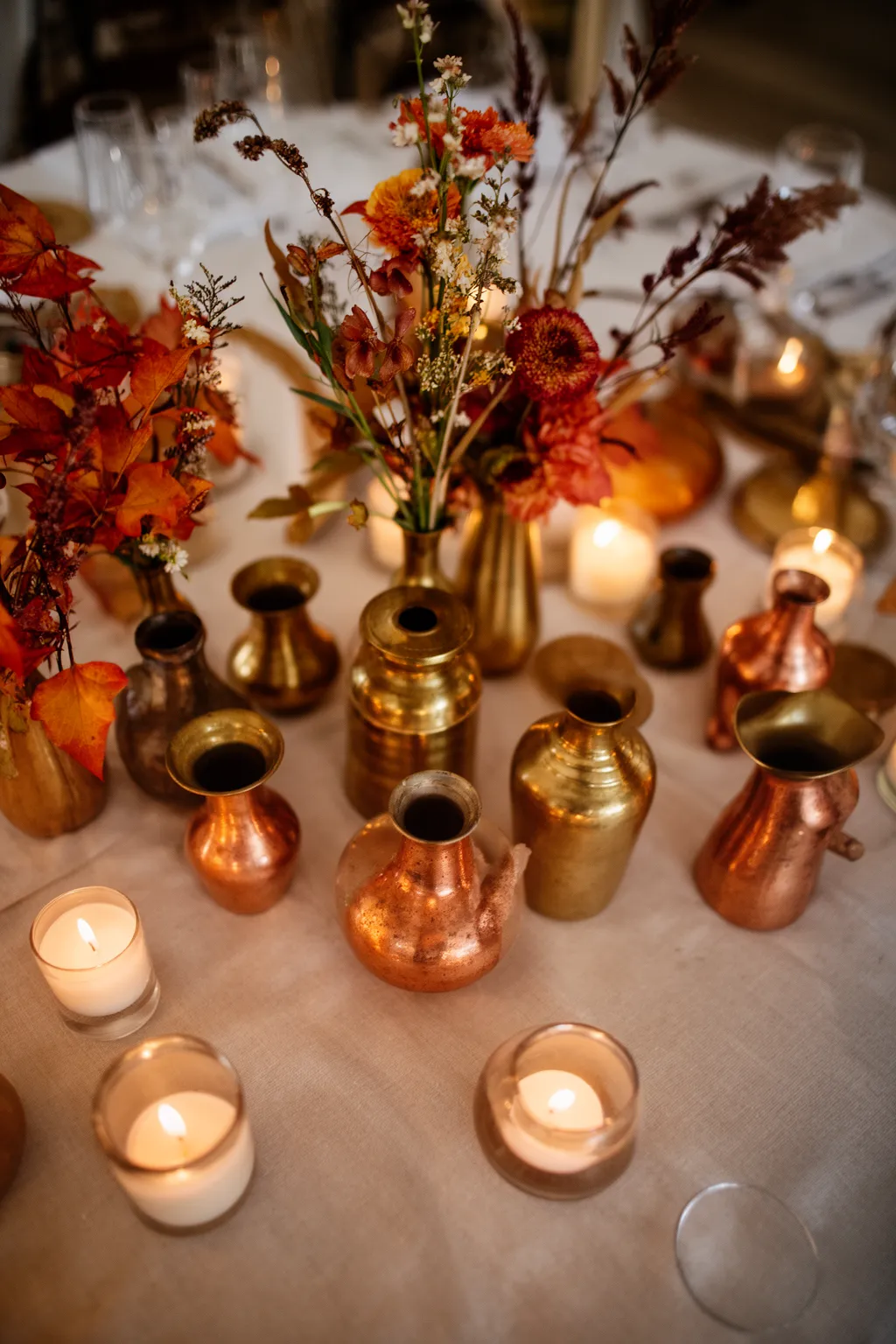 Mixed metals fall wedding tablescape variation 4