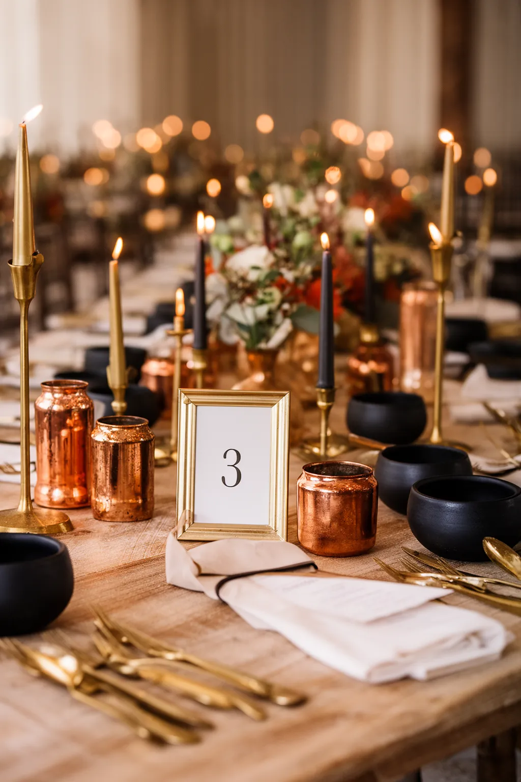 Mixed metals fall wedding tablescape variation 5