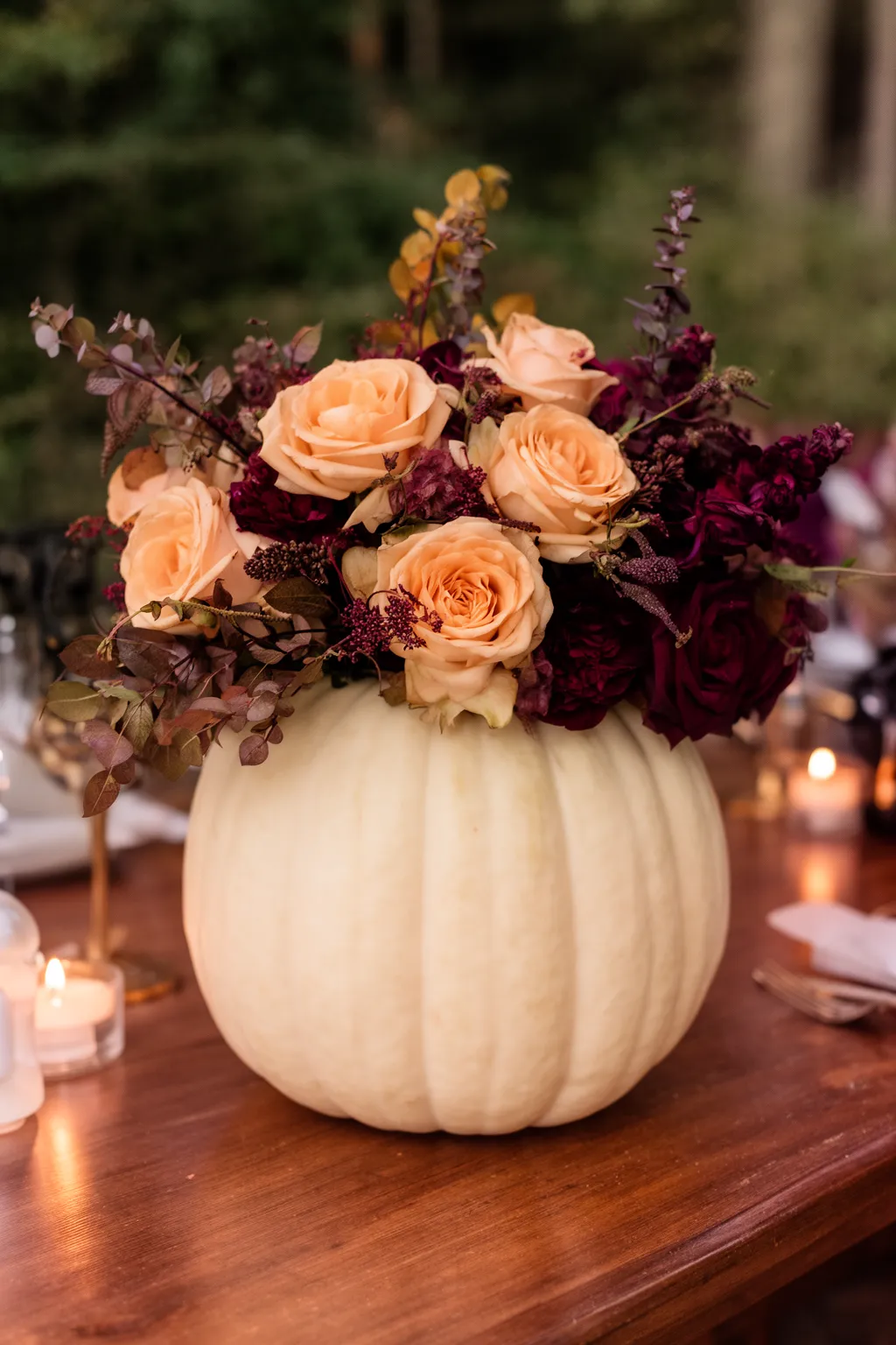 Pumpkin vessel centerpiece for fall wedding variation 2