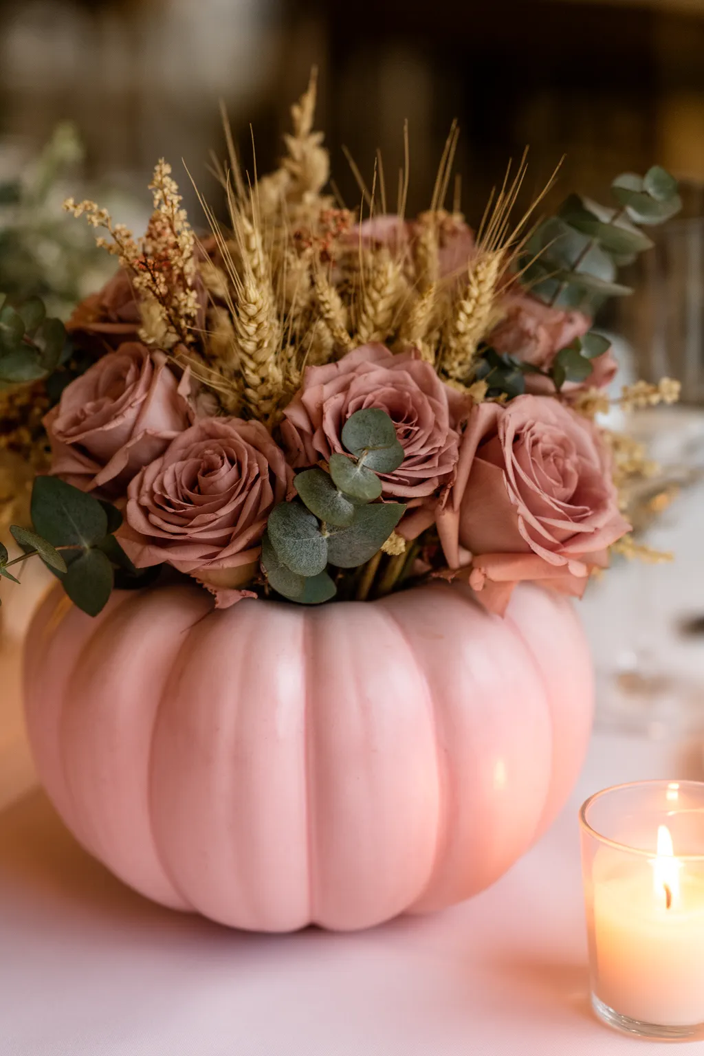 Pumpkin vessel centerpiece for fall wedding variation 3
