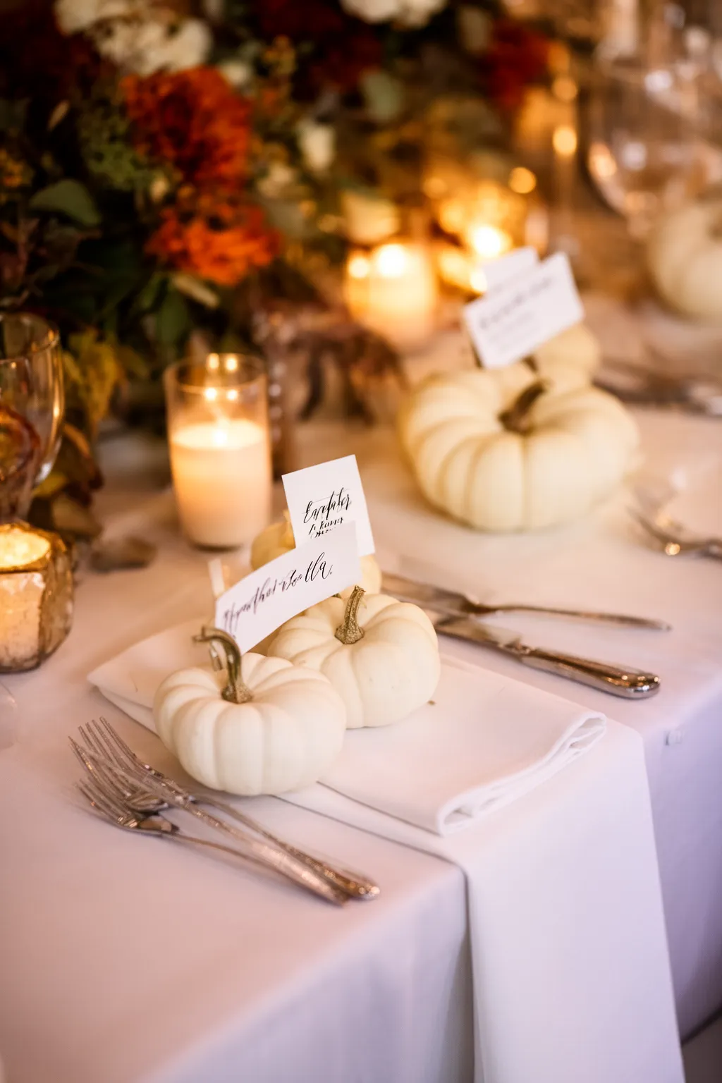 Pumpkin vessel centerpiece for fall wedding variation 5