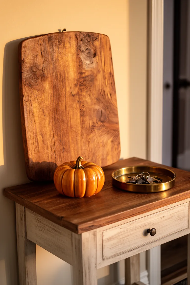 Leaned wooden cutting board entryway variation 1