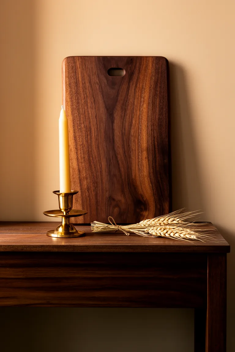 Leaned wooden cutting board entryway variation 3