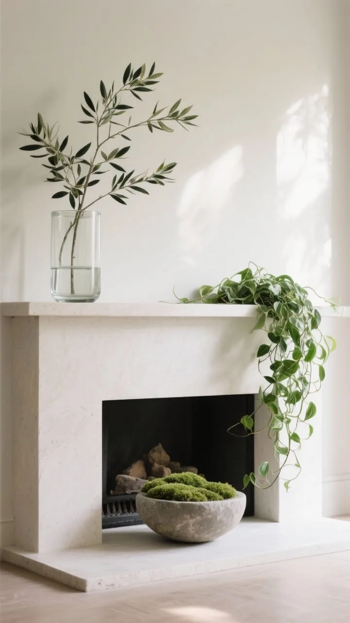 Elegant mantel with botanical greenery elegance