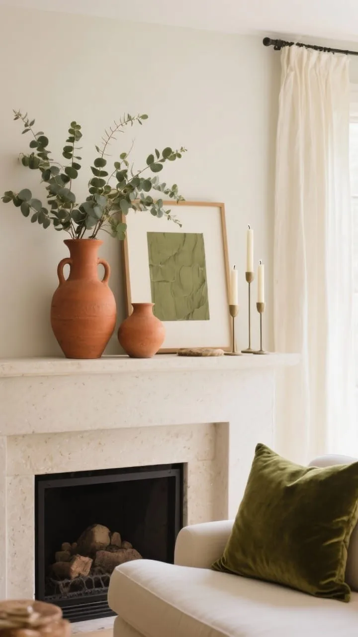 Elegant mantel curated with a cohesive color story