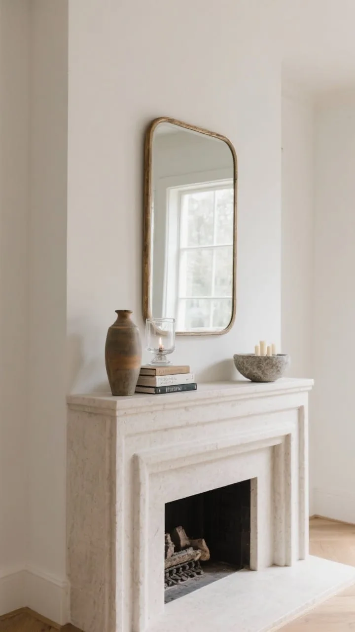 Elegant mantel balancing height, weight, and negative space