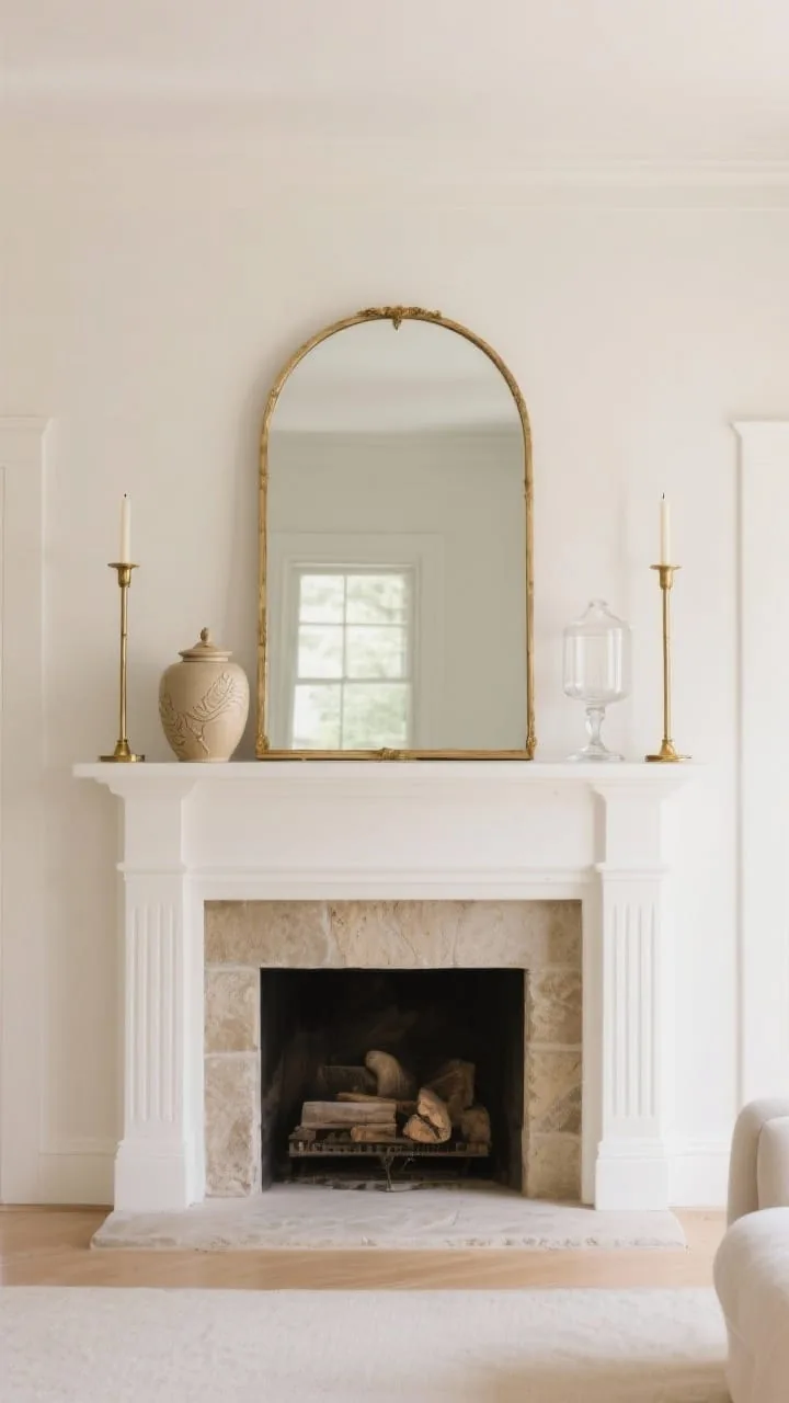 Elegant living-room mantel with symmetrical decor base