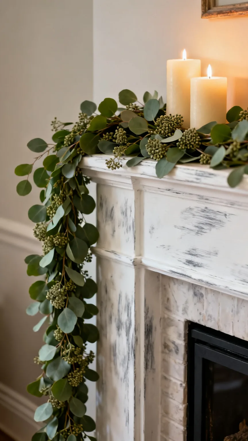 Cascading greenery garland on an elegant mantel