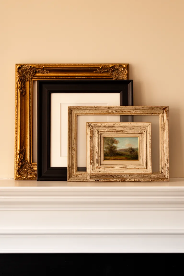 Layered art on elegant mantel variation 1