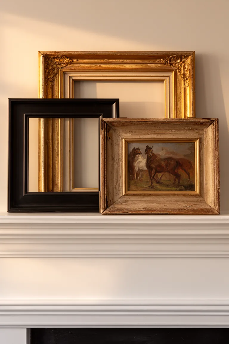 Layered art on elegant mantel variation 4