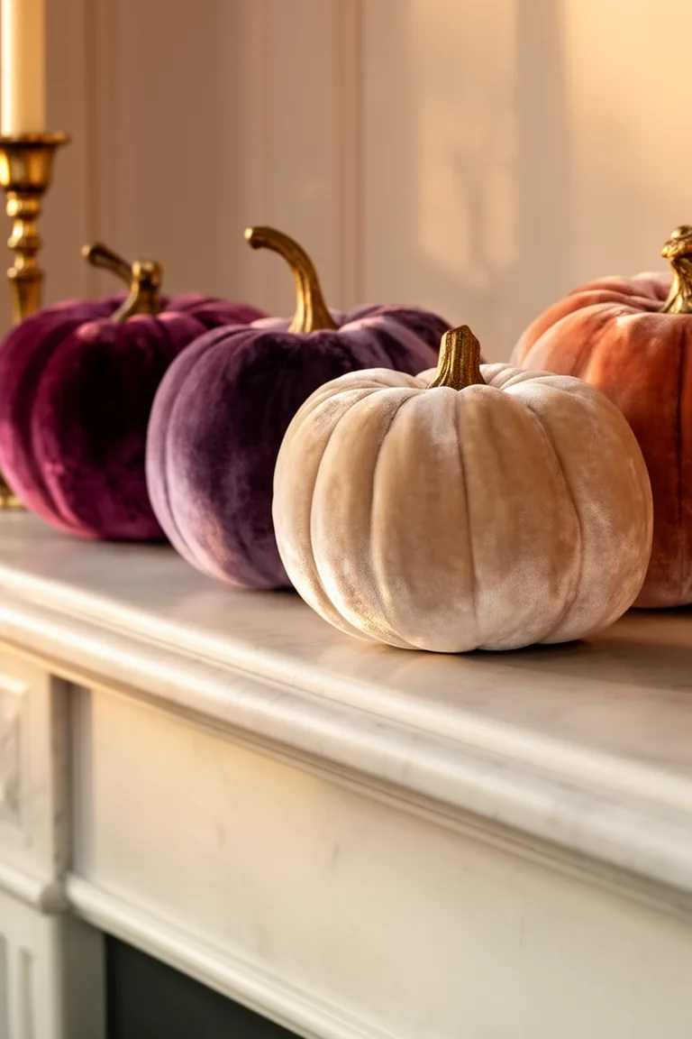 Velvet pumpkin on mantel variation 1