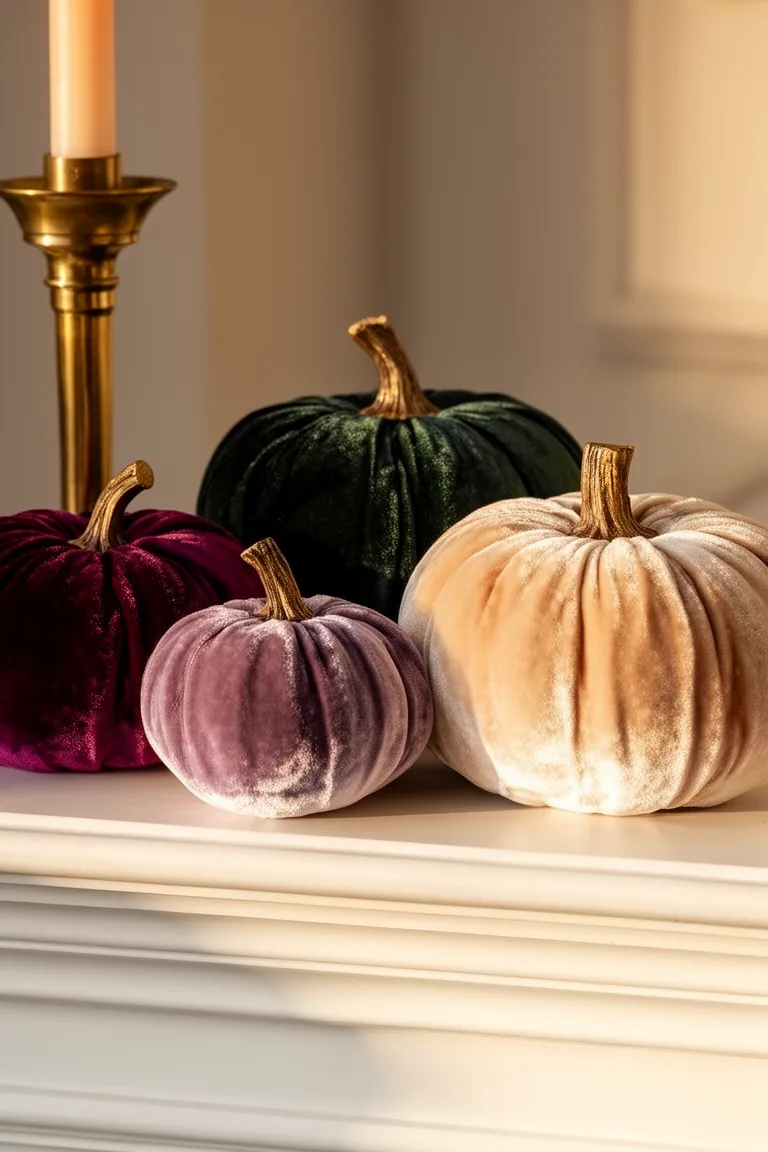 Velvet pumpkin on mantel variation 2