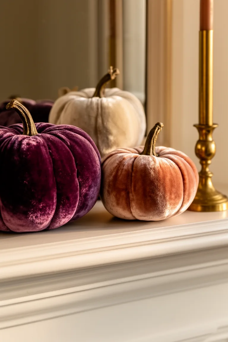 Velvet pumpkin on mantel variation 3