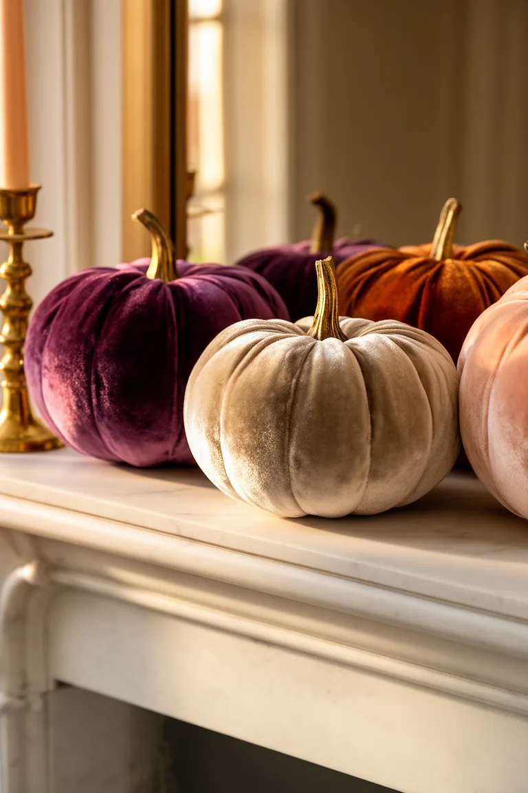 Velvet pumpkin on mantel variation 4