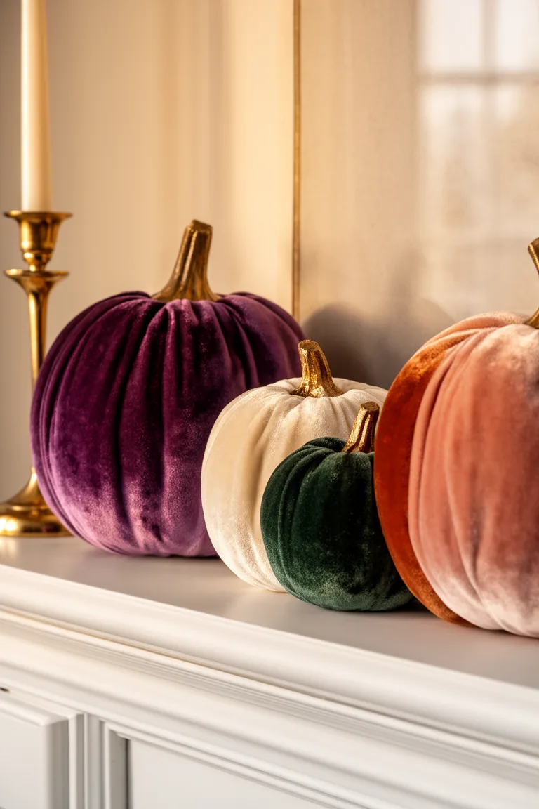 Velvet pumpkin on mantel variation 5