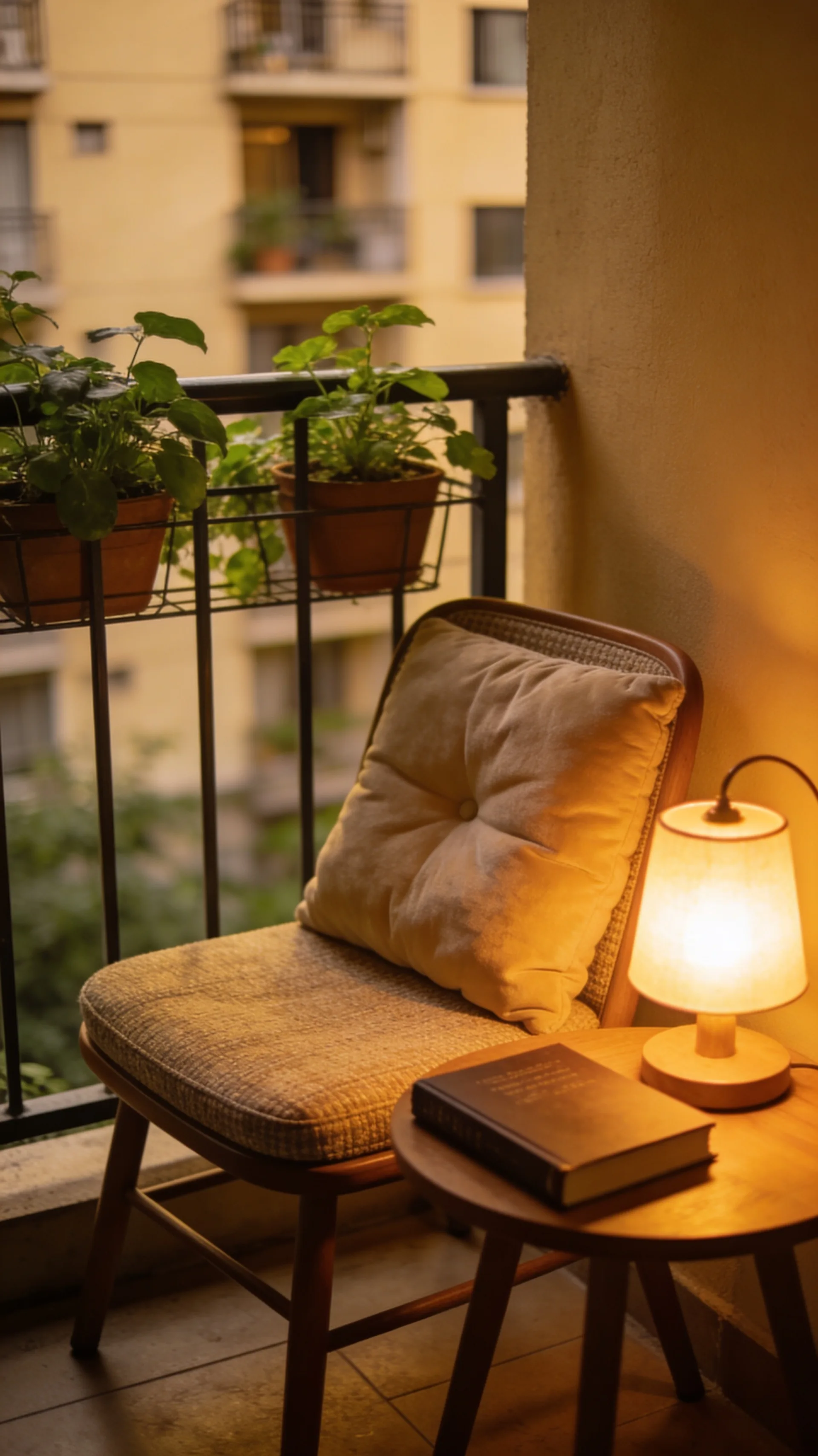 petite reading corner on apartment patio