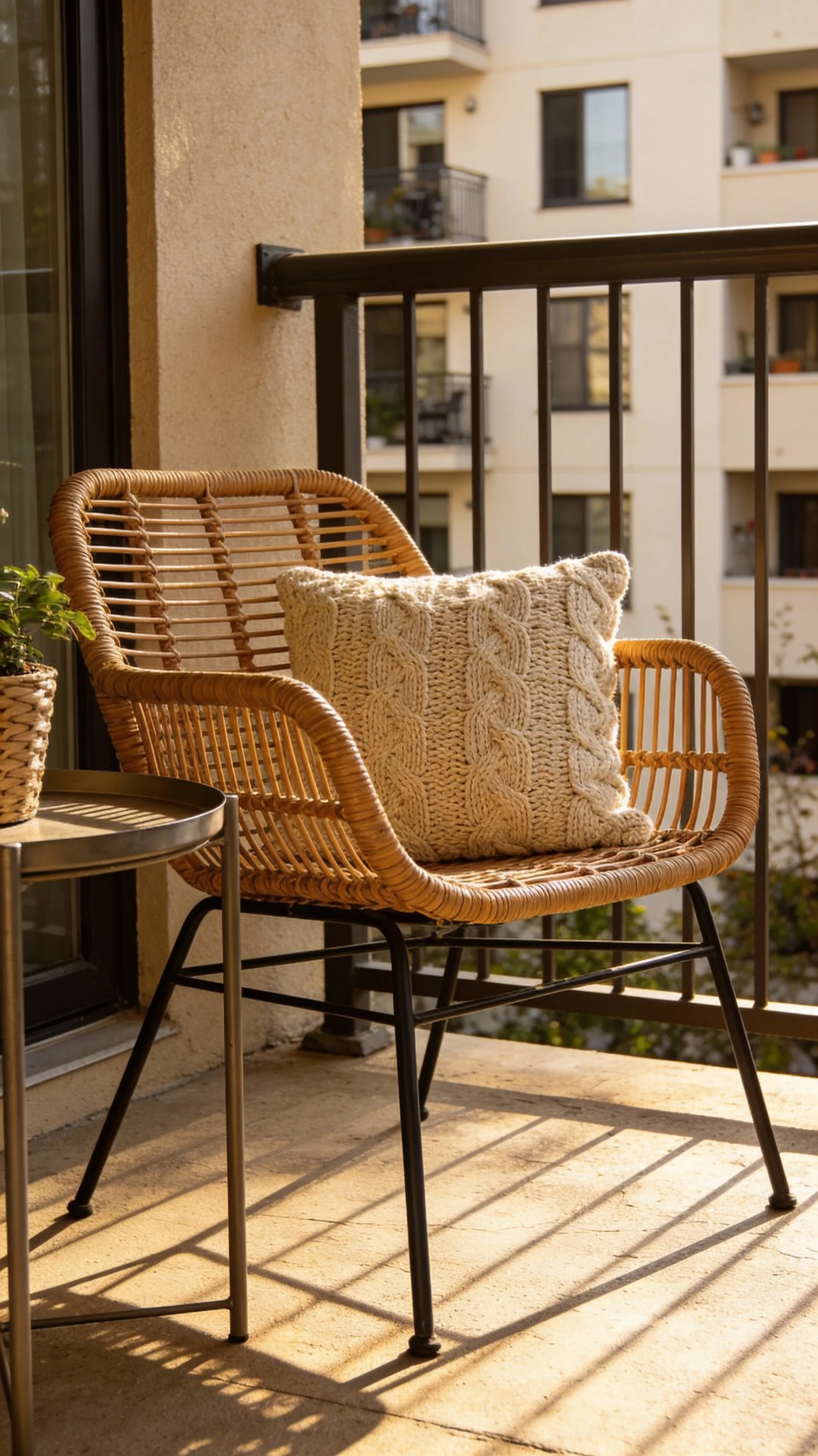 layered textures on a cozy apartment patio