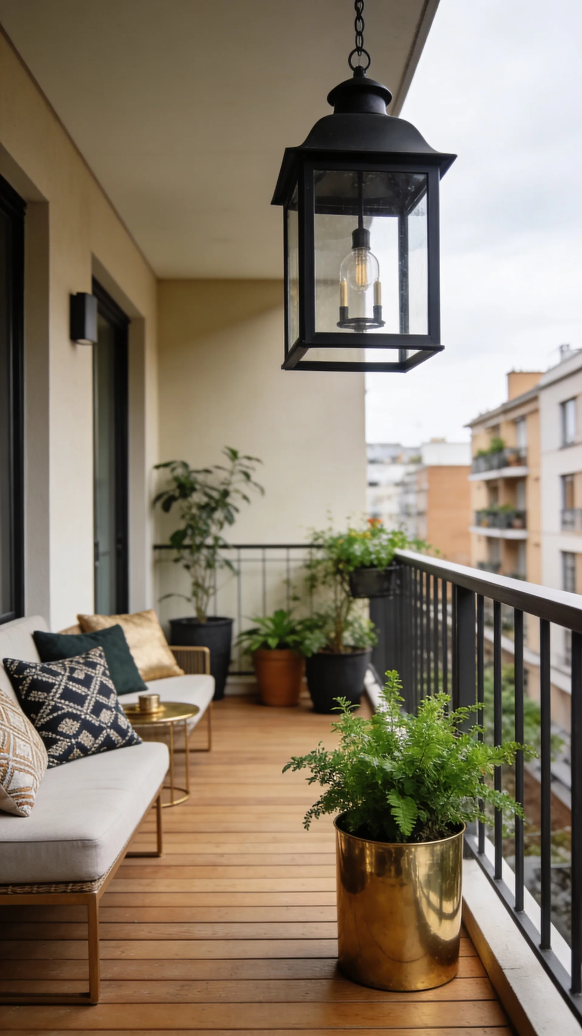 mixed metal accents on boutique apartment patio