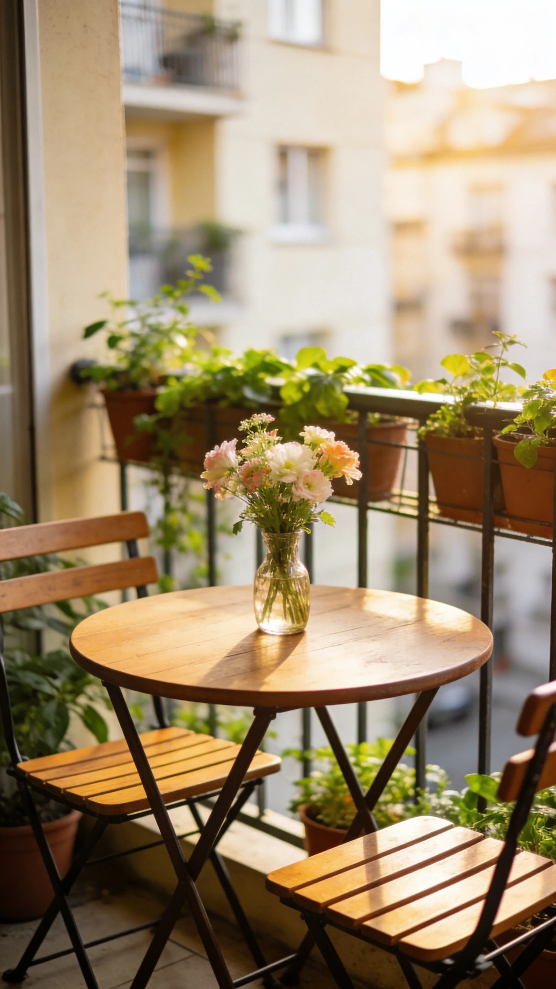 tiny dining zone on small apartment balcony
