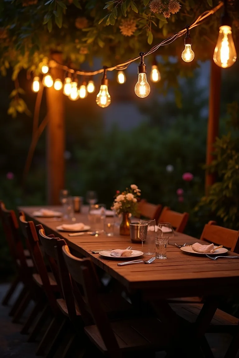 String Lights Over Dining Table Bistro Style idea 1