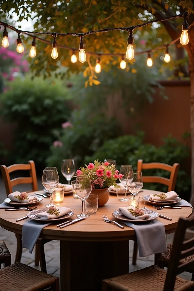 String Lights Over Dining Table Bistro Style idea 5