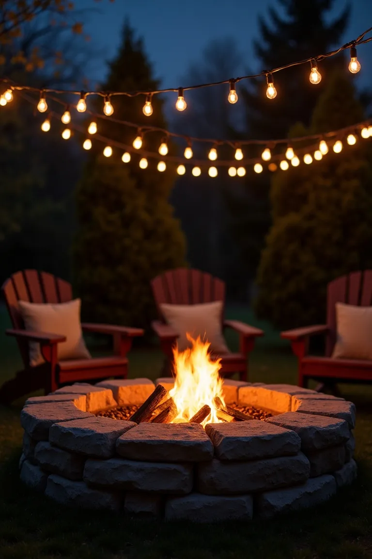 String Lights Clustered Over Fire Pit idea 1