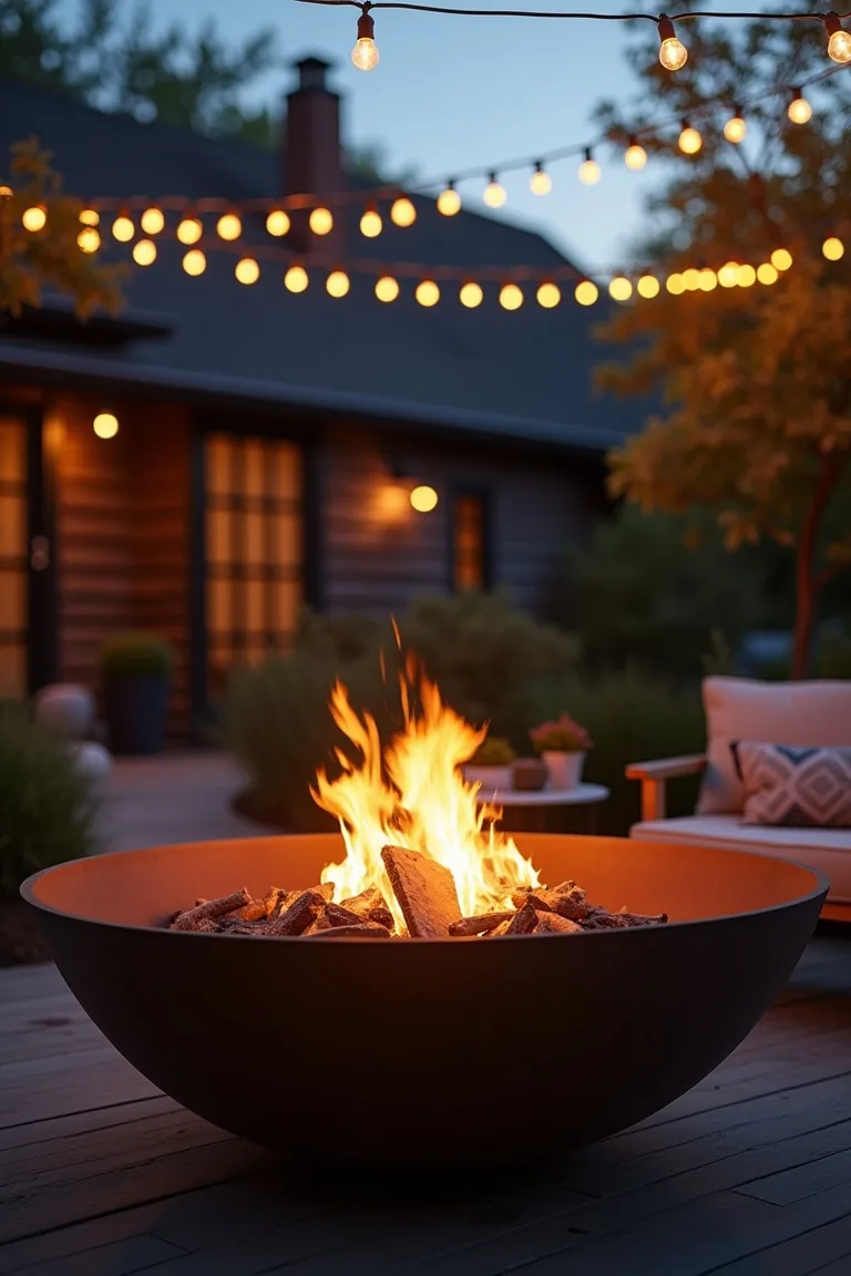String Lights Clustered Over Fire Pit idea 2