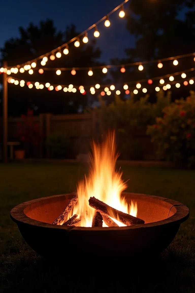 String Lights Clustered Over Fire Pit idea 4