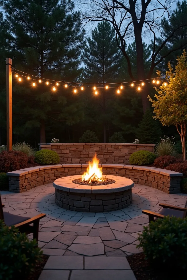 String Lights Clustered Over Fire Pit idea 5
