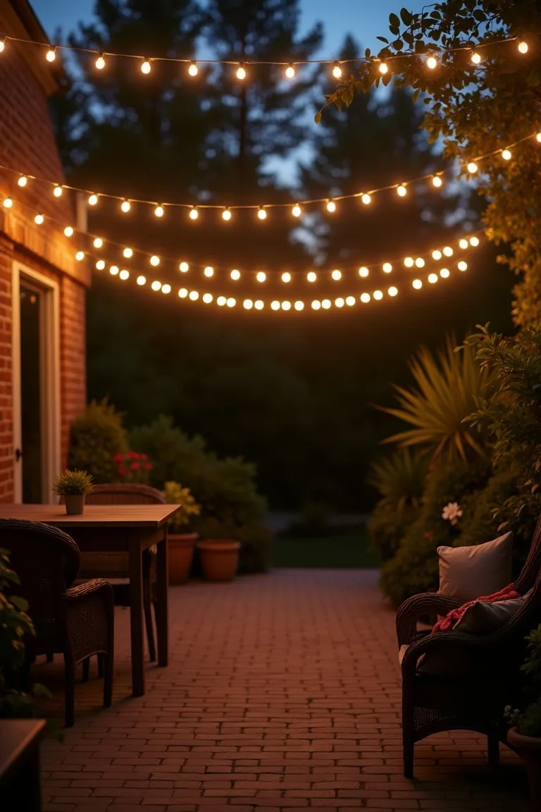 Zigzag String Lights Across Patio idea 2