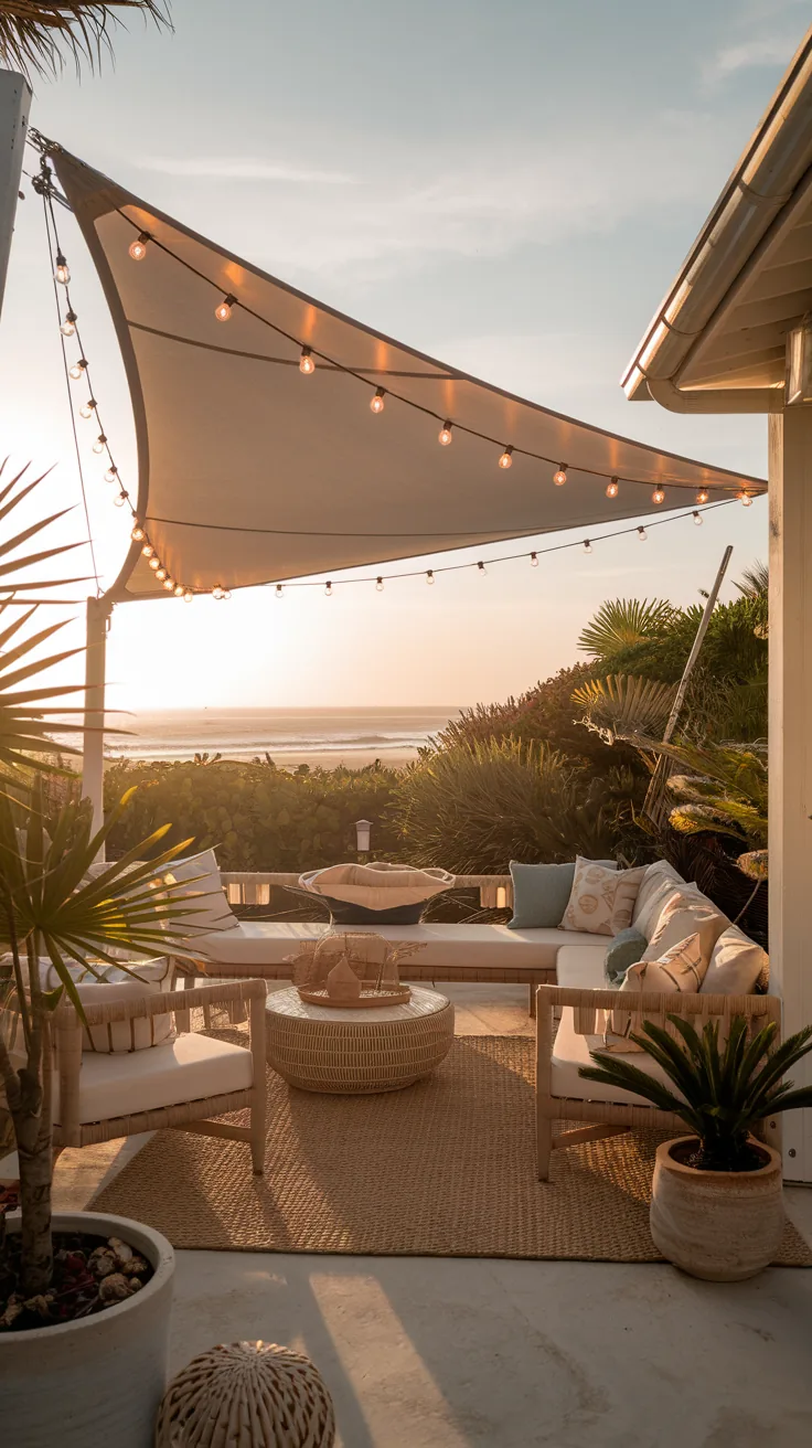 Run Lights Along A Sail Shade For Coastal Vibes