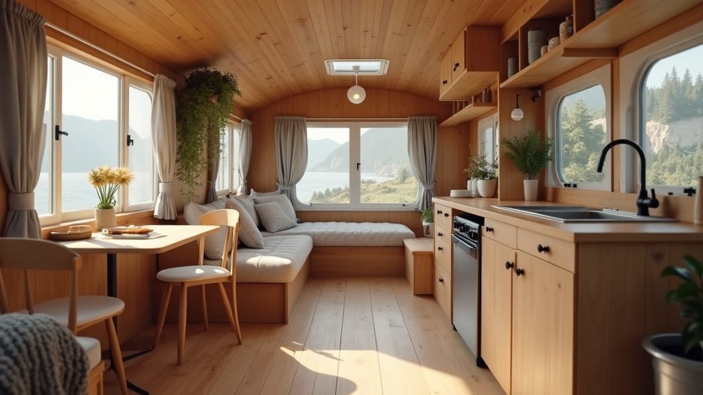 Cozy camper interior vinyl plank flooring