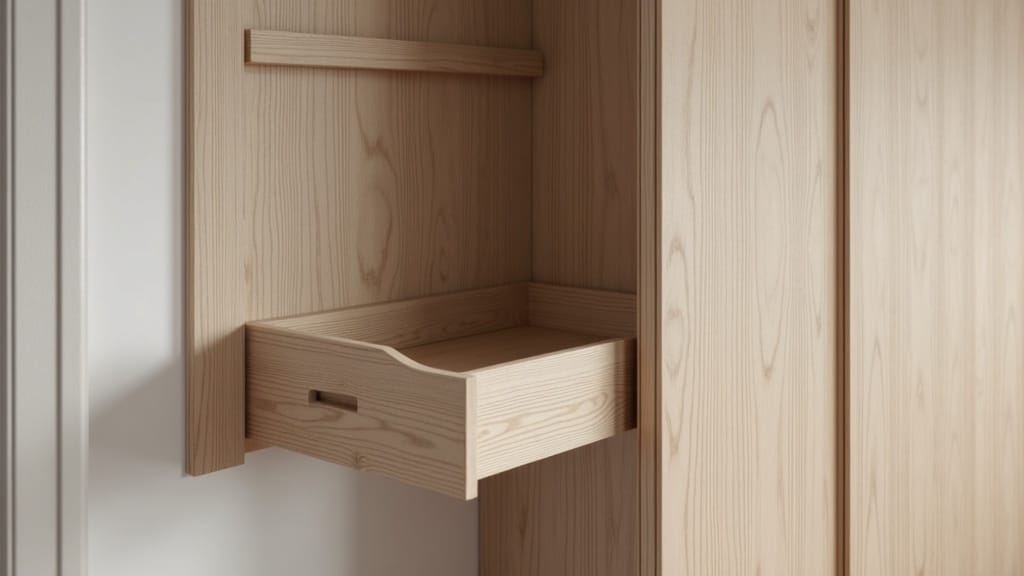 Camper vertical pull-out shelf