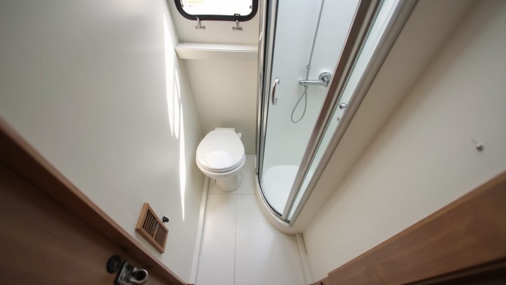 Tiny camper bathroom transformed into spa oasis