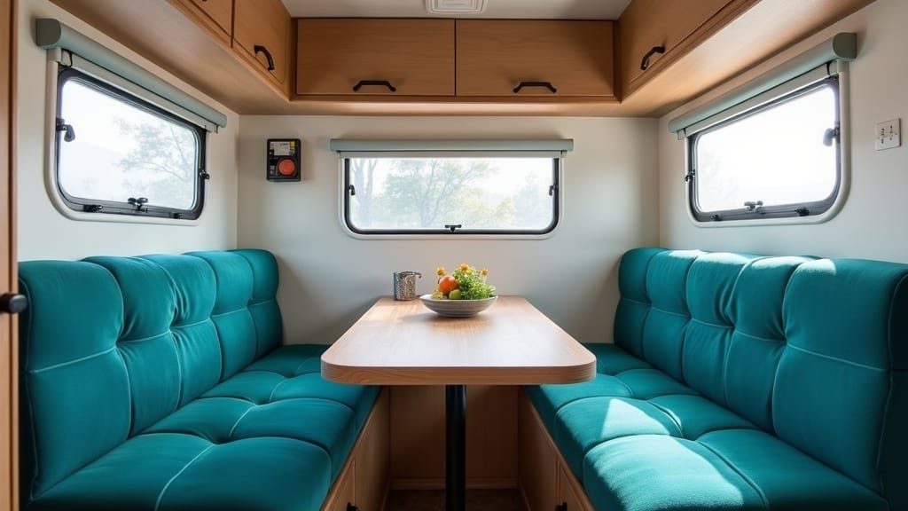 Camper chair reupholstered in bold navy blue fabric