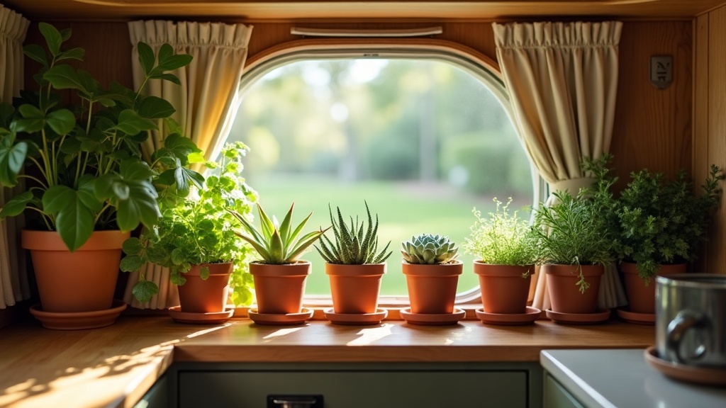 DIY camper van with small succulent shelf