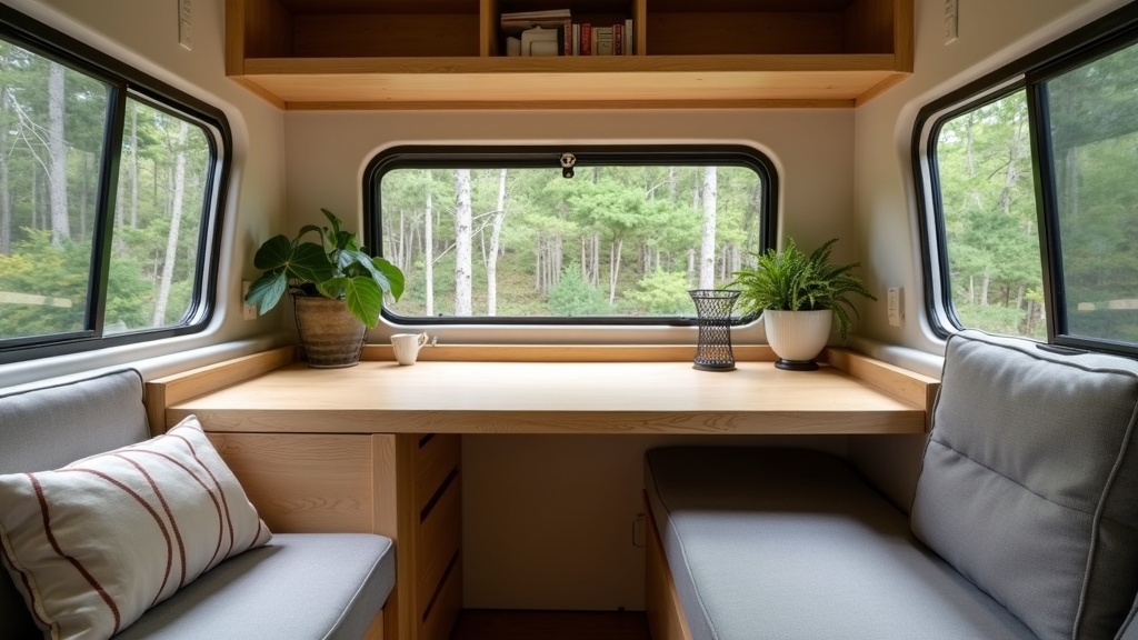 Compact camper rolling desk cart that folds away