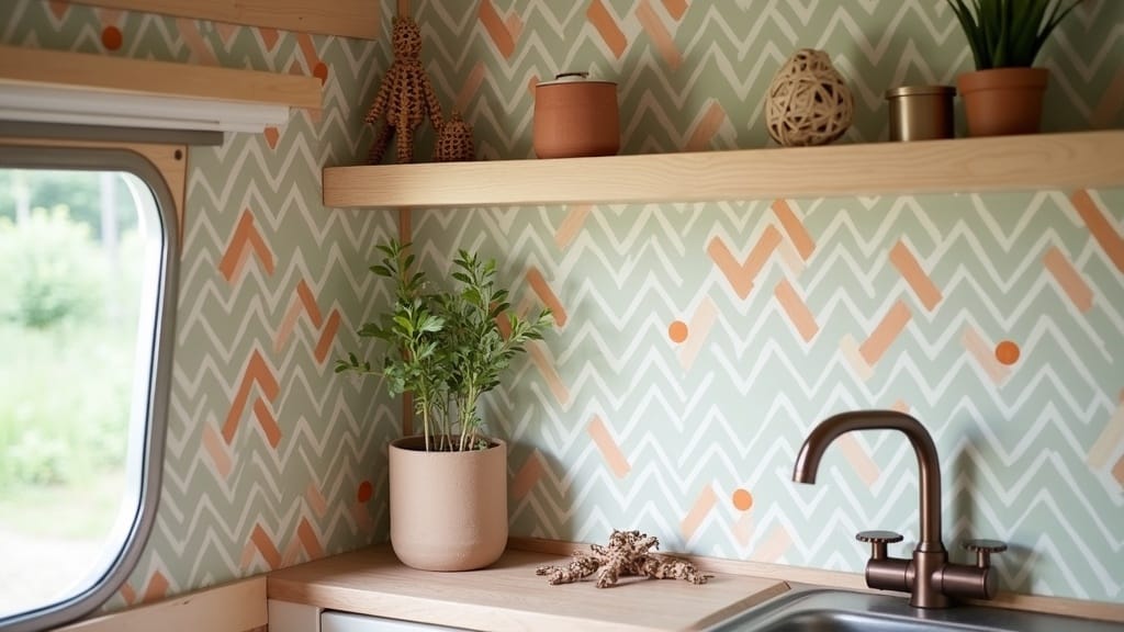 Geometric sage wallpaper camper van