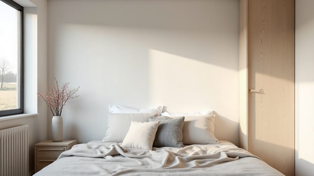 Neutral linen wallpaper camper interior